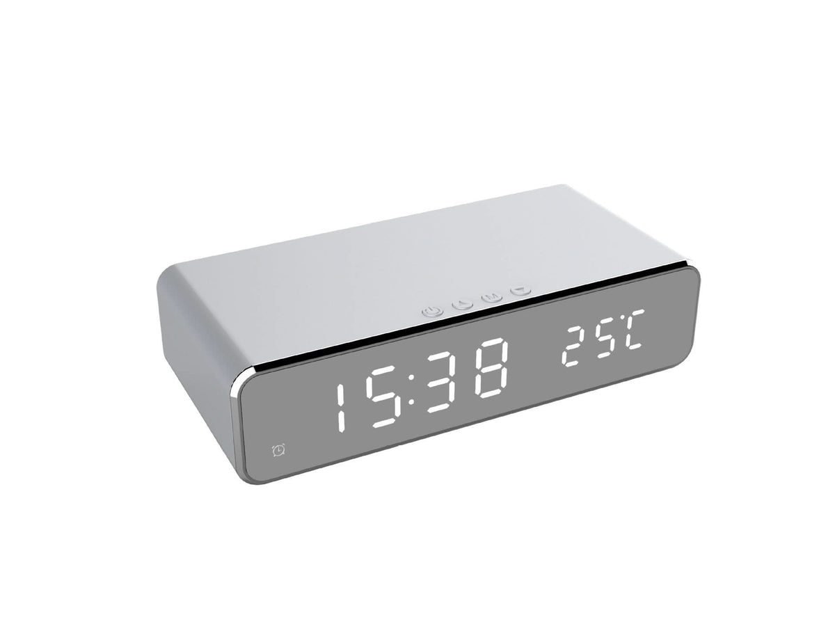 Nightstand Alarm Clock with Qi Wireless Charging Pad – Jumbo LED Display for Bedroom – Sleek Design for Desk or Bedside | Thomler
