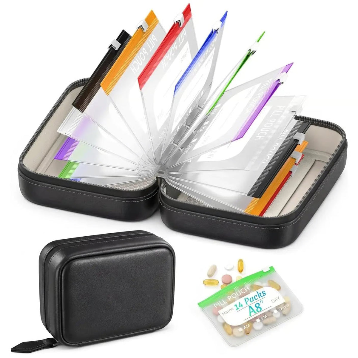 Weekly Pill Organizer Case with 14 Labeled Pouches & Zipper for Travel | Thomler