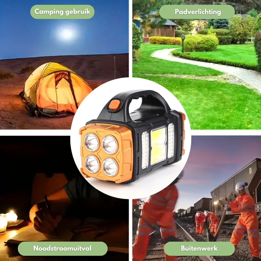 Flashlight Solar Powered 15.3 cm Portable Emergency Camping Power Bank LED Torch Waterproof Outdoor Light | Thomler