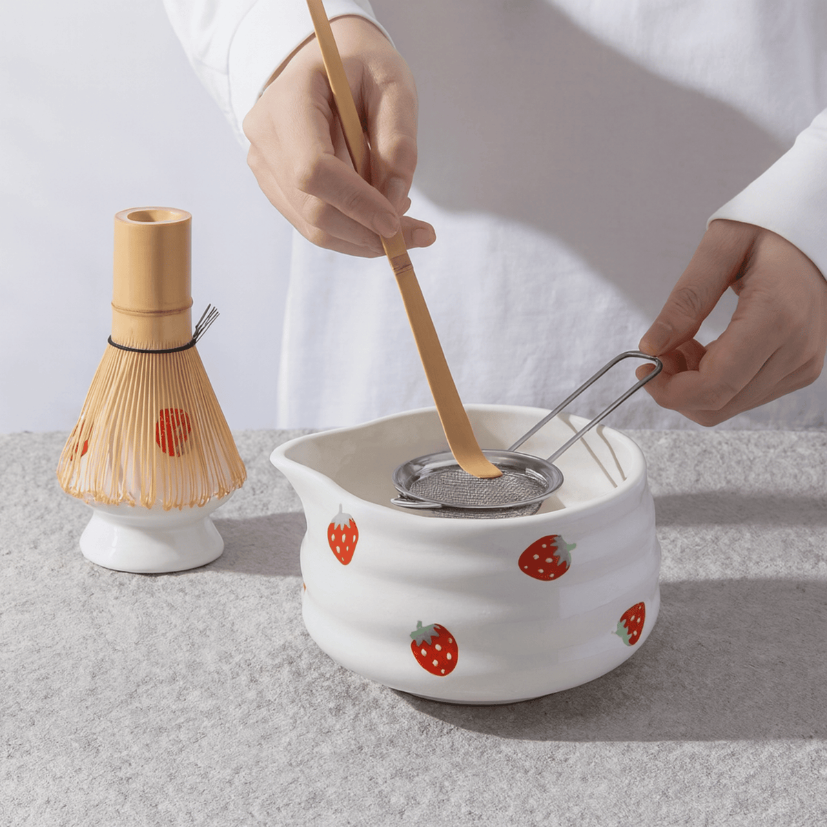 Japanese Ceramic Tea Bowl Set with Bamboo Whisk & Accessories – Berry Motif | Thomler