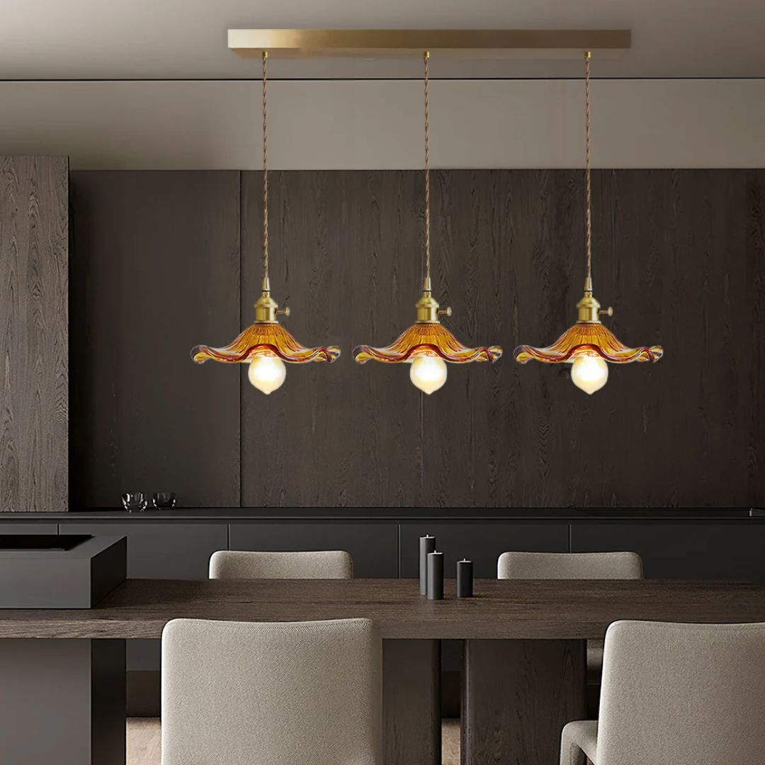 Pendant Light Glass Brass Flower Shade 23.0 cm Green Dining Room Bedroom Hanging Ceiling Lamp Retro Vintage Decorative | Thomler