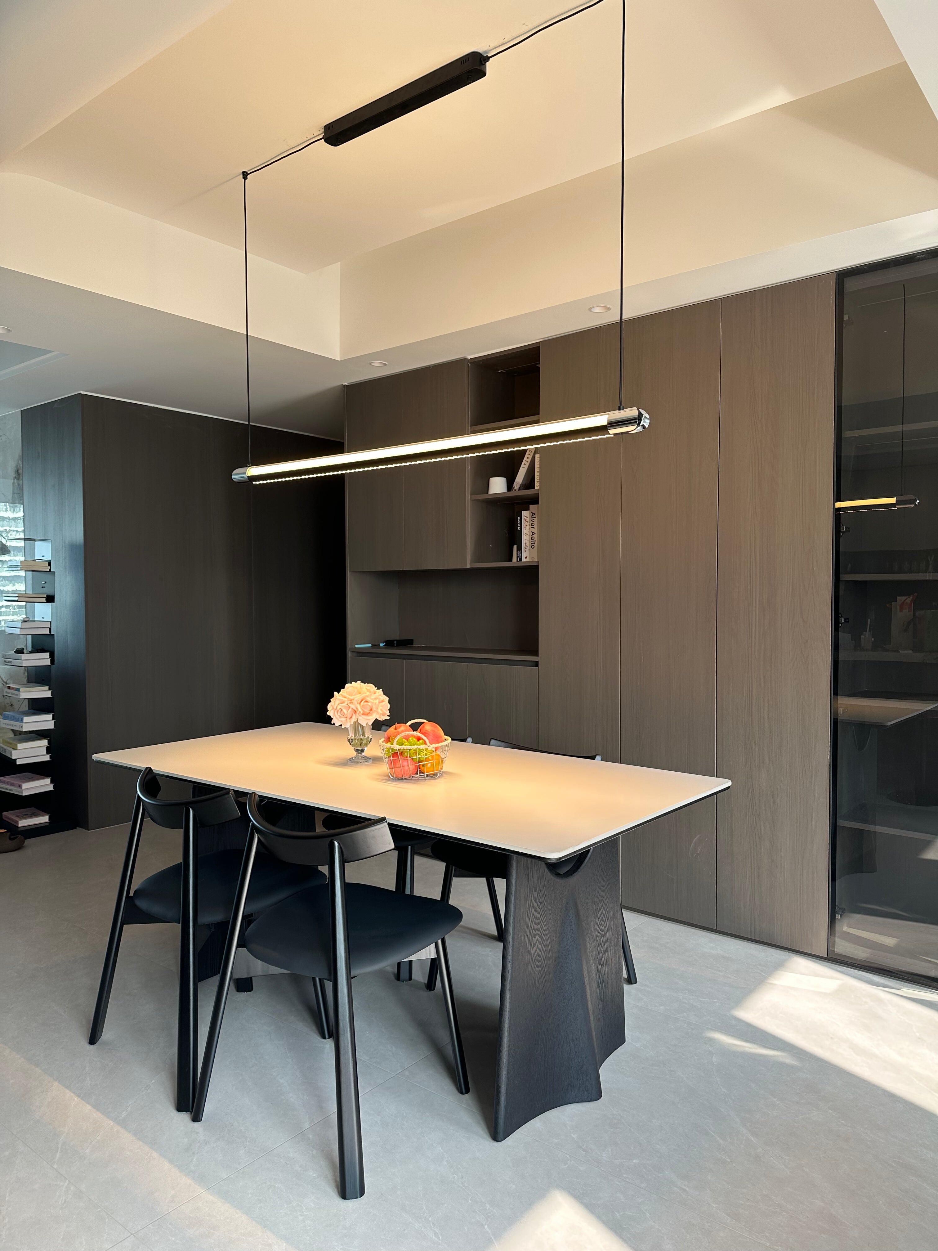 Pendant Light Metal Linear 35 in Adjustable Kitchen Dining Room LED Remote Dimmable Modern Ceiling Fixture | Thomler