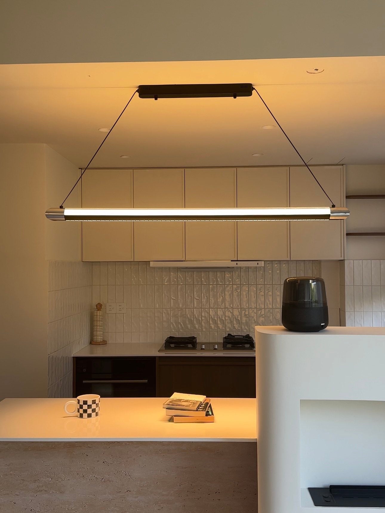 Pendant Light Metal Linear 35 in Adjustable Kitchen Dining Room LED Remote Dimmable Modern Ceiling Fixture | Thomler