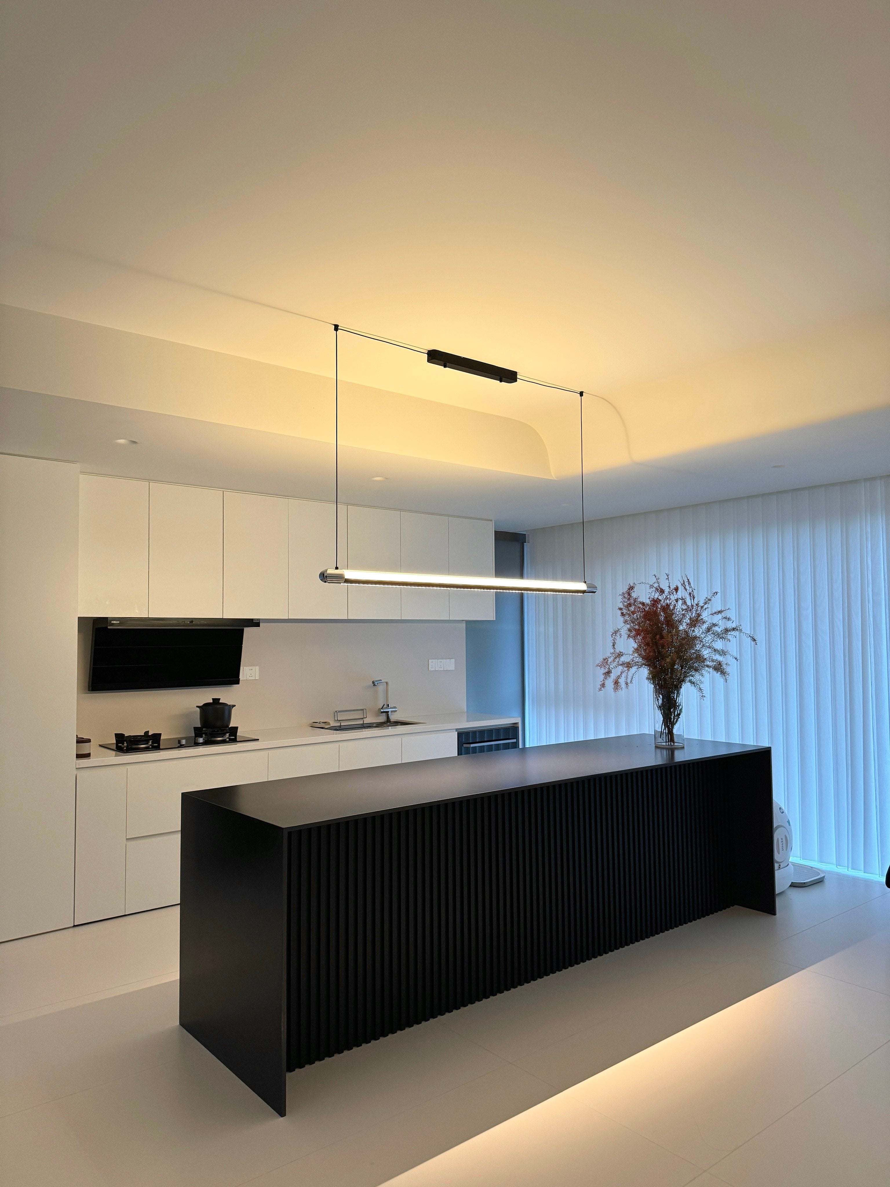 Pendant Light Metal Linear 35 in Adjustable Kitchen Dining Room LED Remote Dimmable Modern Ceiling Fixture | Thomler