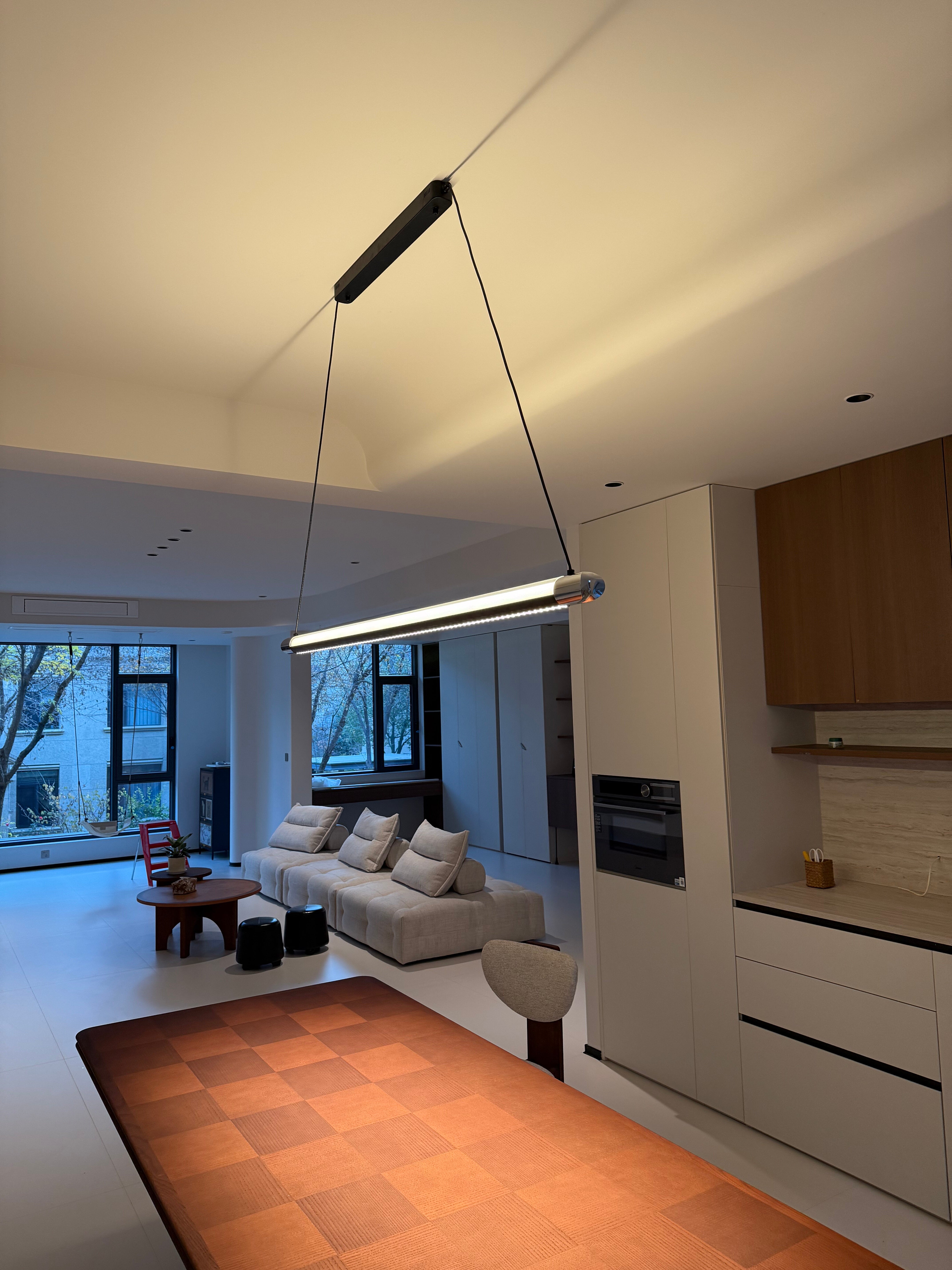 Pendant Light Metal Linear 35 in Adjustable Kitchen Dining Room LED Remote Dimmable Modern Ceiling Fixture | Thomler