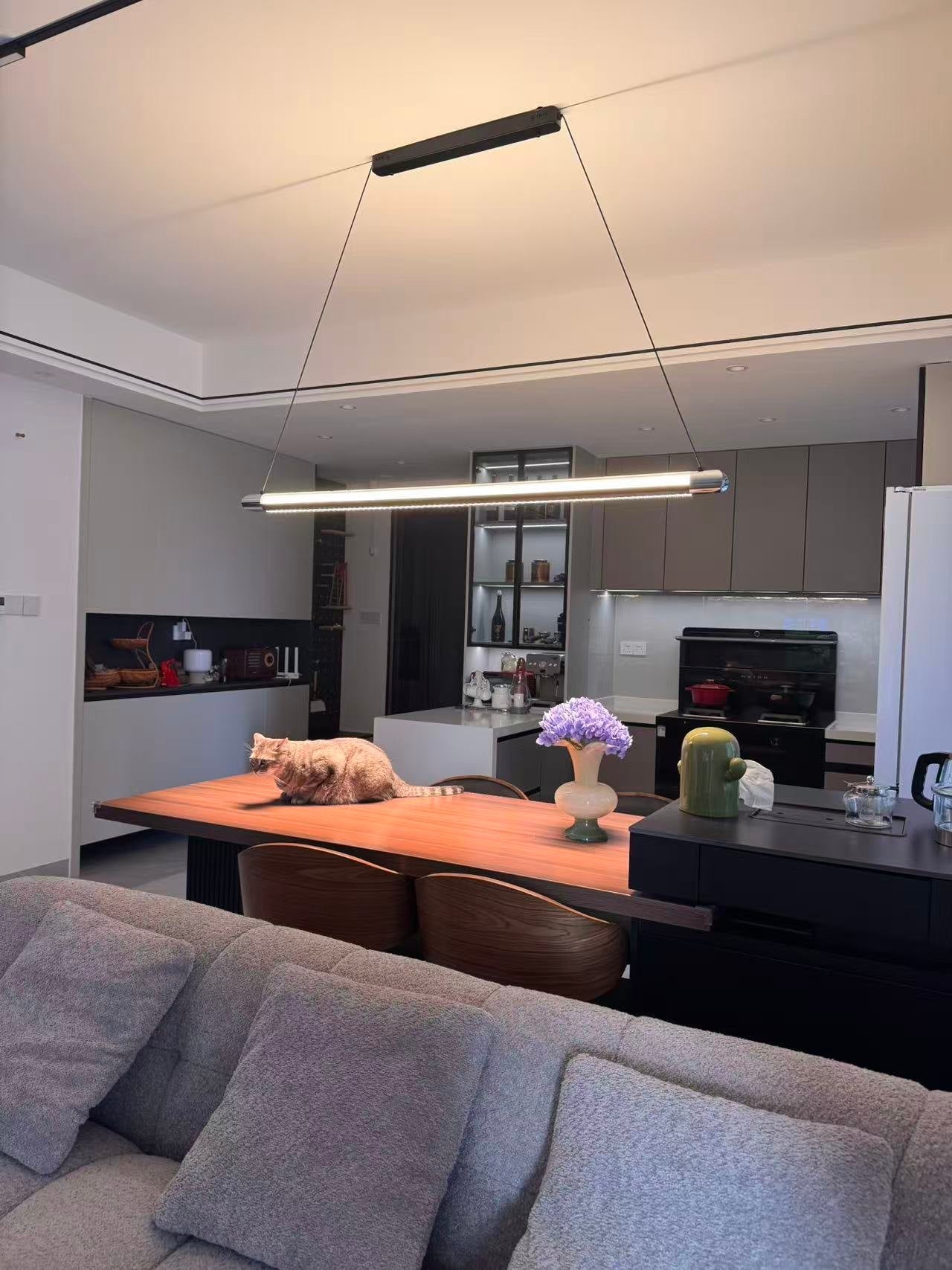Pendant Light Metal Linear 35 in Adjustable Kitchen Dining Room LED Remote Dimmable Modern Ceiling Fixture | Thomler