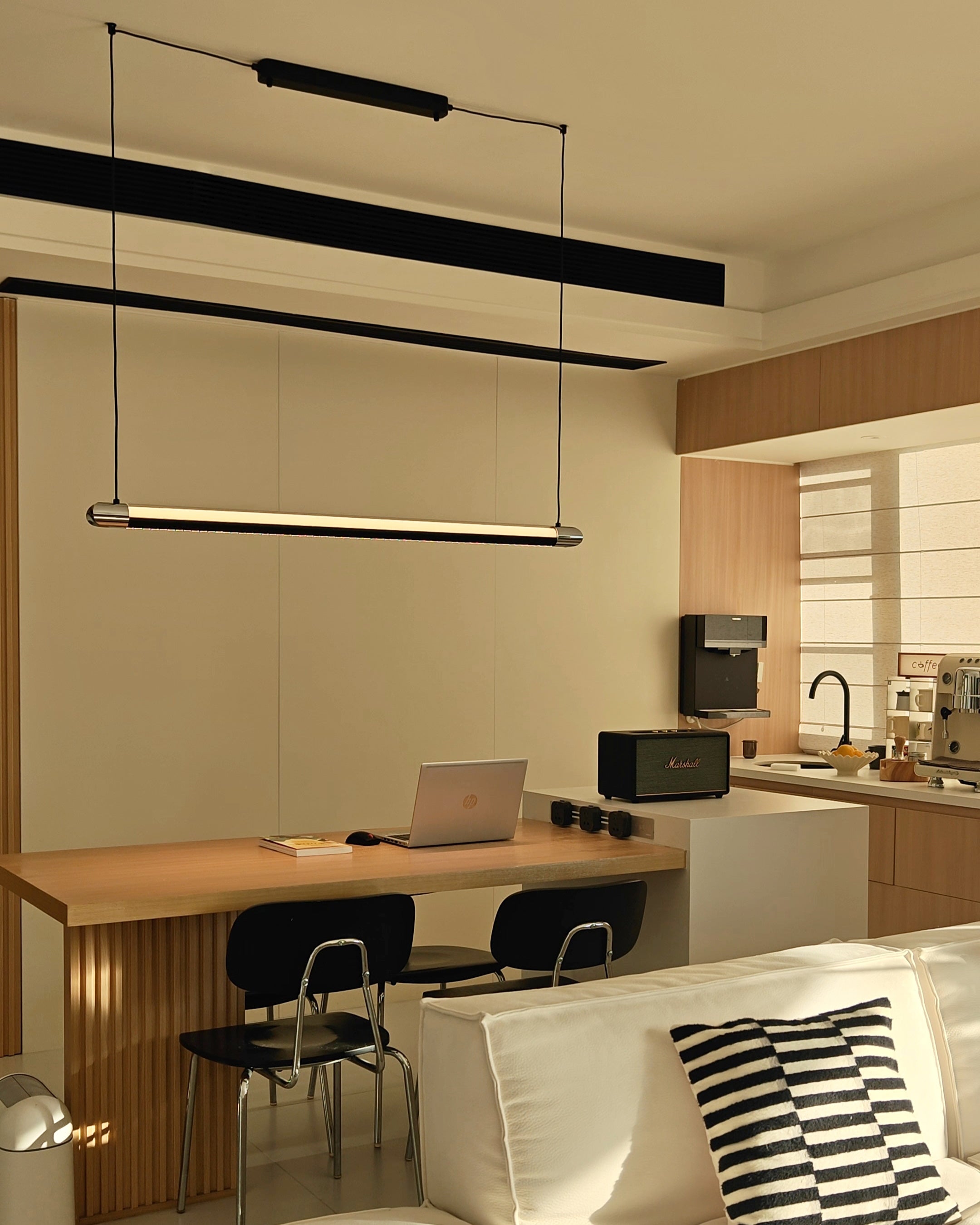 Pendant Light Metal Linear 35 in Adjustable Kitchen Dining Room LED Remote Dimmable Modern Ceiling Fixture | Thomler