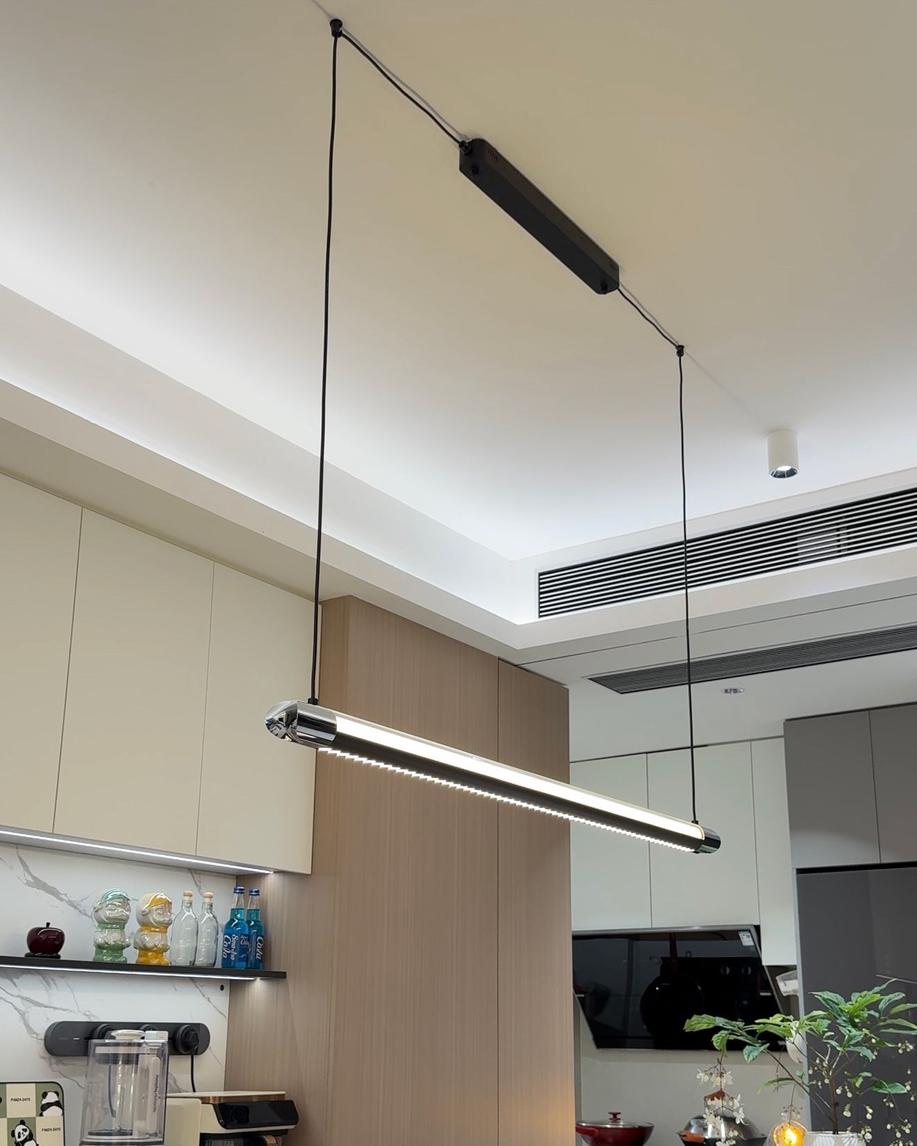 Pendant Light Metal Linear 35 in Adjustable Kitchen Dining Room LED Remote Dimmable Modern Ceiling Fixture | Thomler