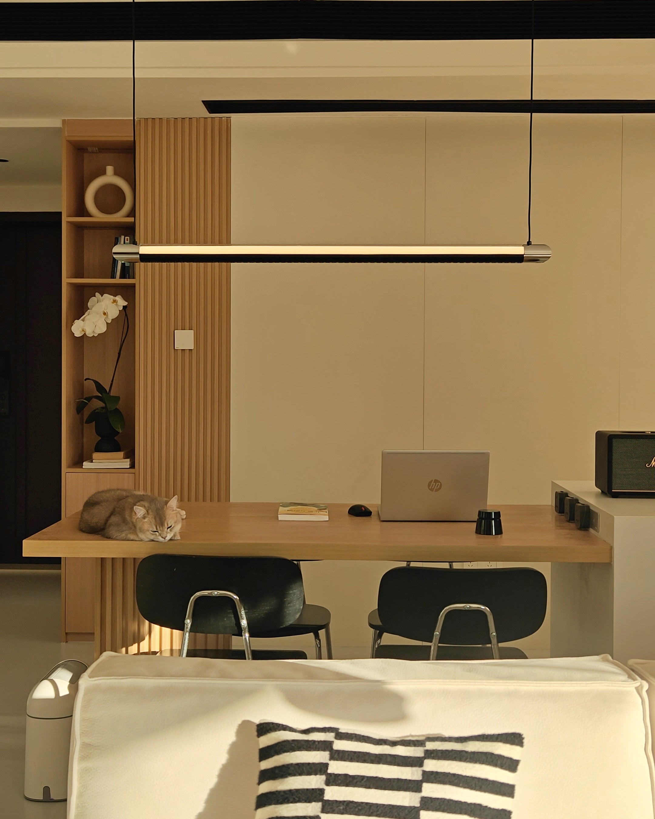 Pendant Light Metal Linear 35 in Adjustable Kitchen Dining Room LED Remote Dimmable Modern Ceiling Fixture | Thomler