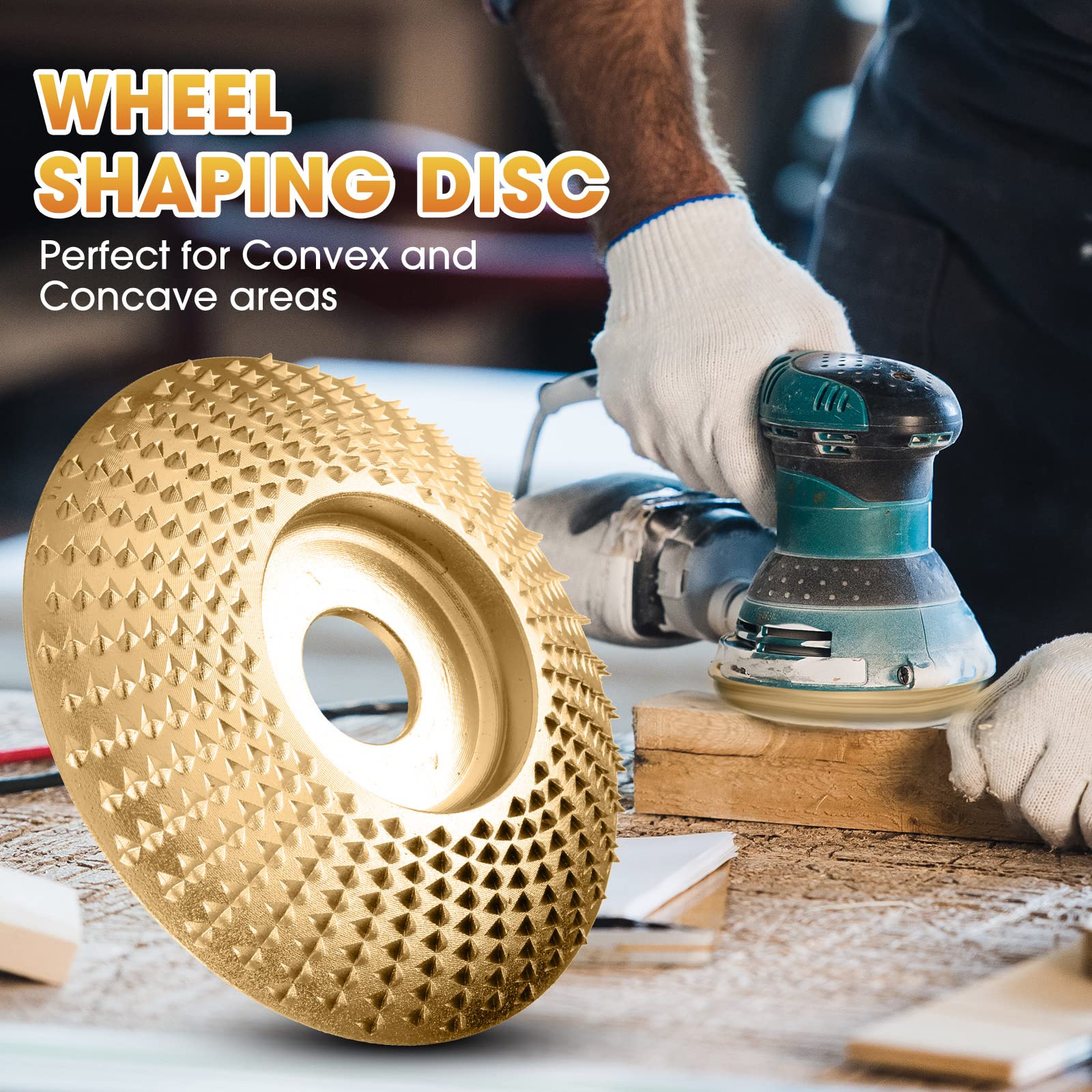 Carbide Abrasive Disc Set for Angle Grinders Gold 3-Piece Wood Shaping Kit Flat Bevel Arc 4 Inch for Woodworking Carving Sanding | Thomler