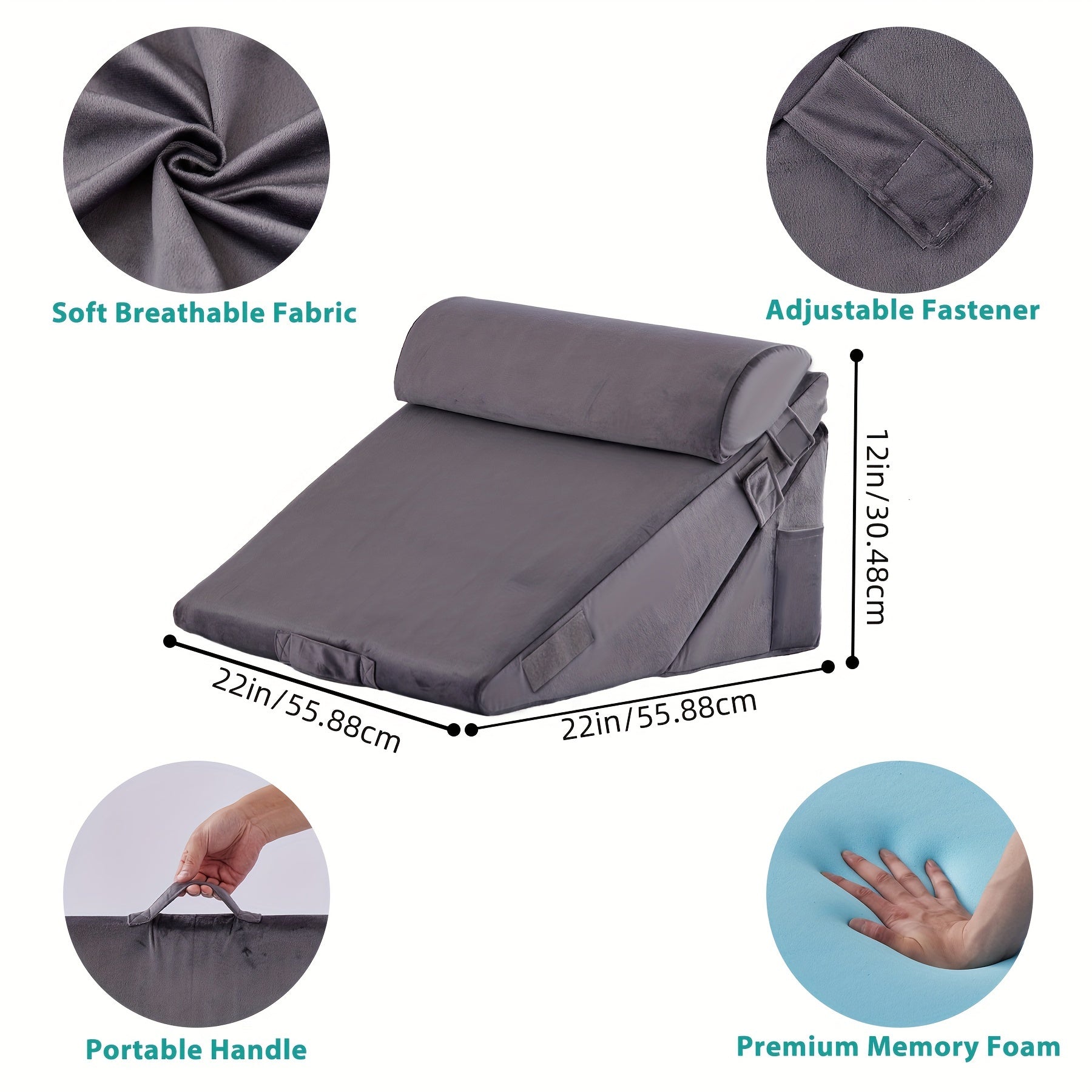 7-in-1 Adjustable Memory Foam Wedge Pillow System for Back Pain, Acid Reflux & Post-Surgery Support | Thomler