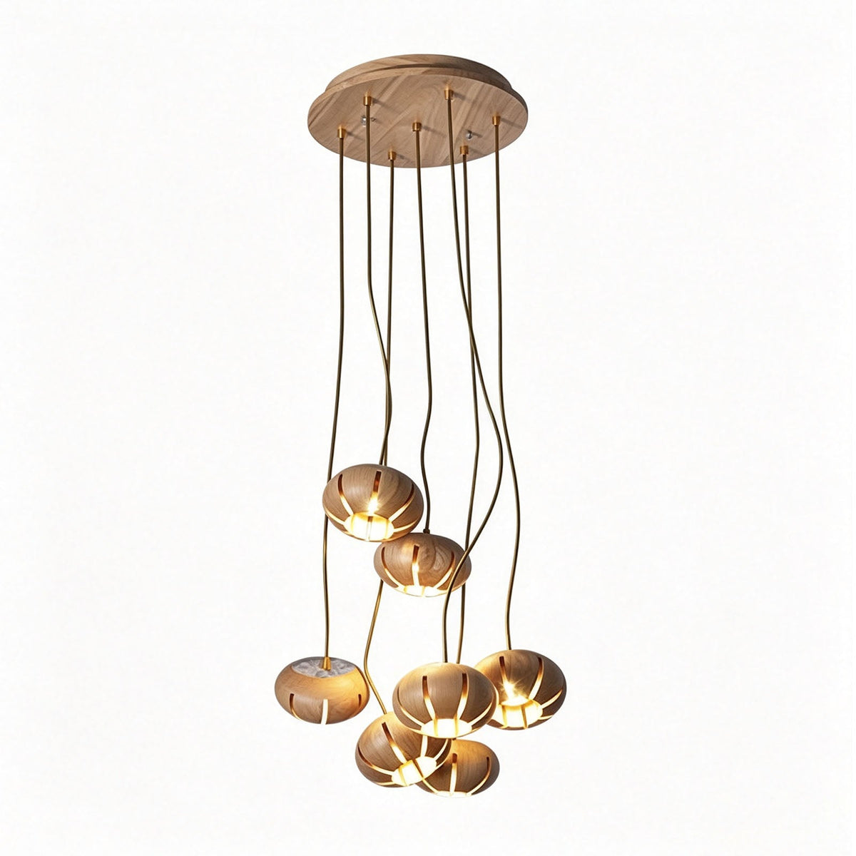 Natural Wood Multi-Pendant Ceiling Light with Cluster Sphere Design for Dining Room & Living Room | Thomler
