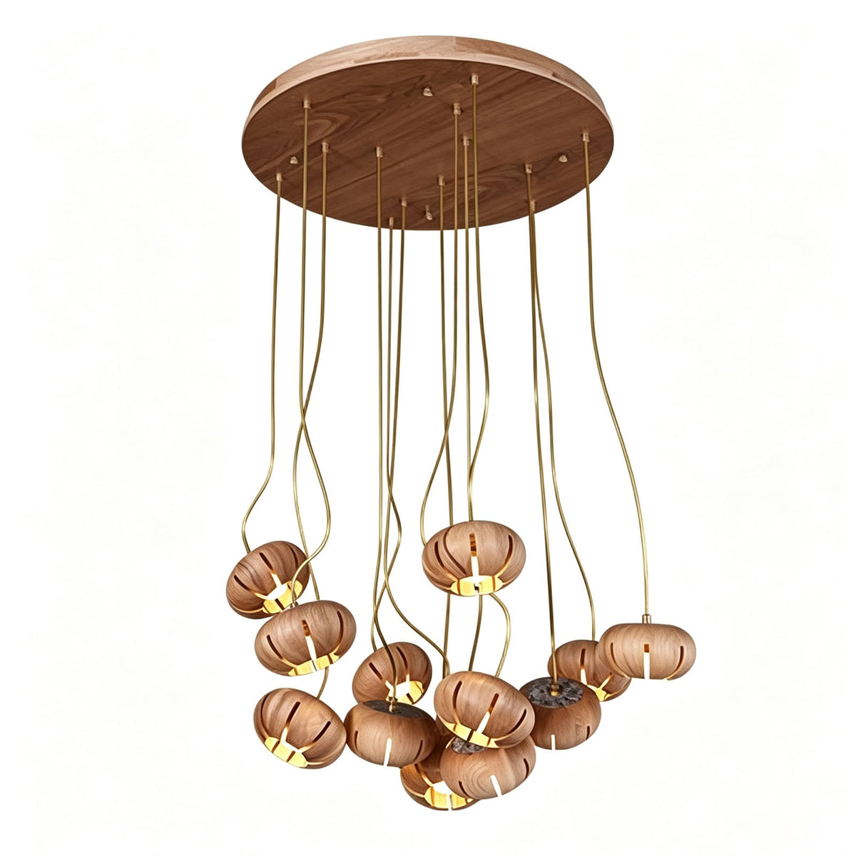 Natural Wood Multi-Pendant Ceiling Light with Cluster Sphere Design for Dining Room & Living Room | Thomler