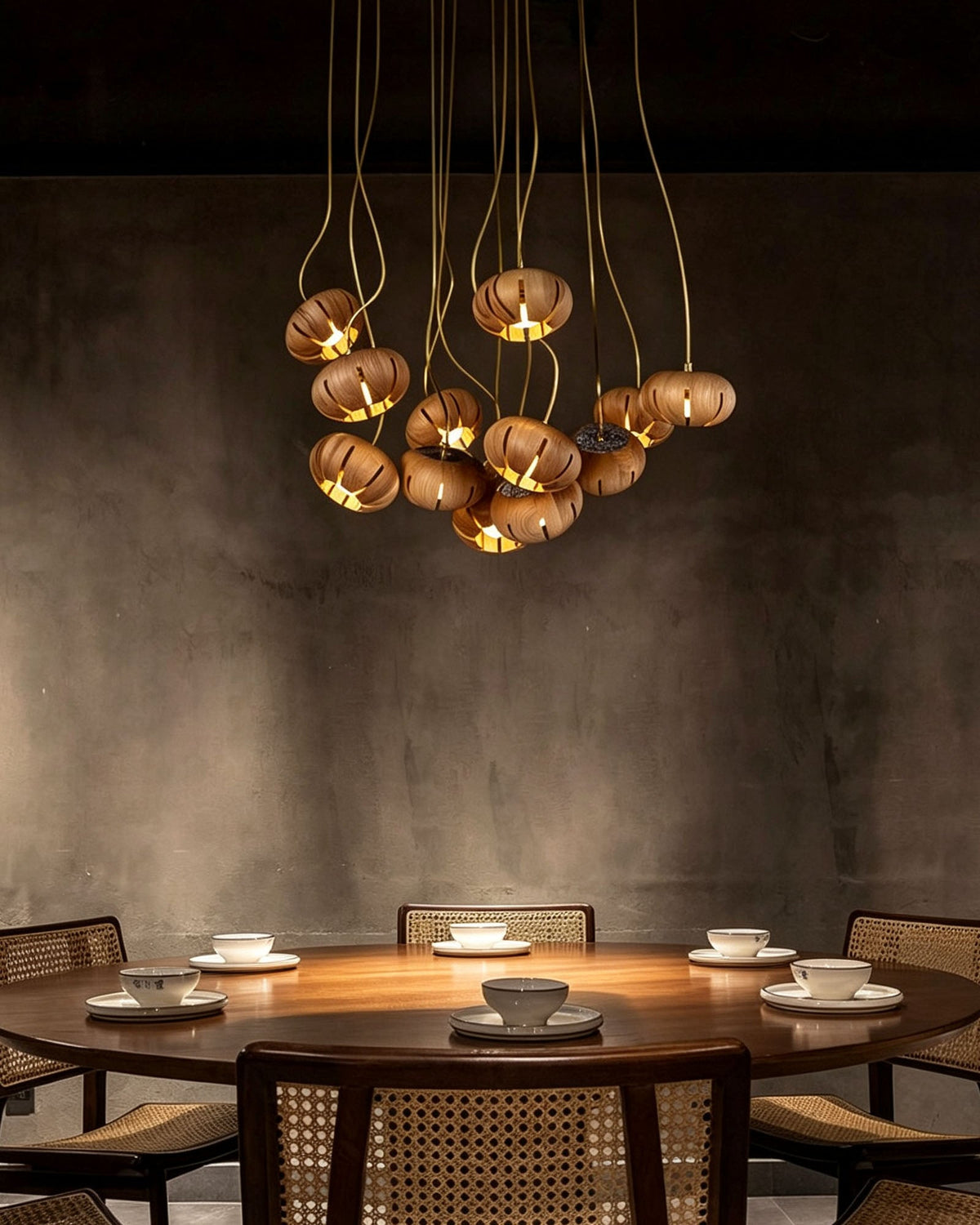 Natural Wood Multi-Pendant Ceiling Light with Cluster Sphere Design for Dining Room & Living Room | Thomler
