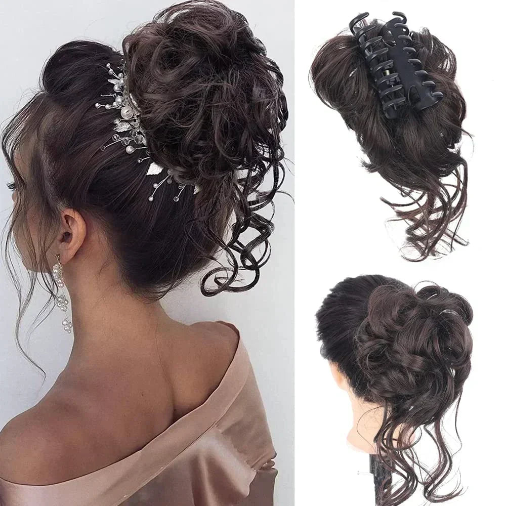 Clip-In Messy Bun Hair Extension with Curly Texture for Women, Synthetic Updo Hairpiece for Everyday & Special Events | Thomler