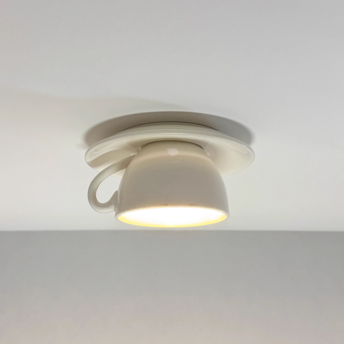 Ceramic Coffee Cup Ceiling Light Fixture – Flush Mount in Yellow, Blue, Pink & More Colors for Bedroom, Dining Room, Living Room | Thomler