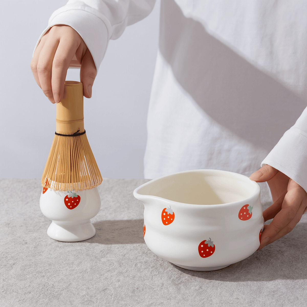 Japanese Ceramic Tea Bowl Set with Bamboo Whisk & Accessories – Berry Motif | Thomler