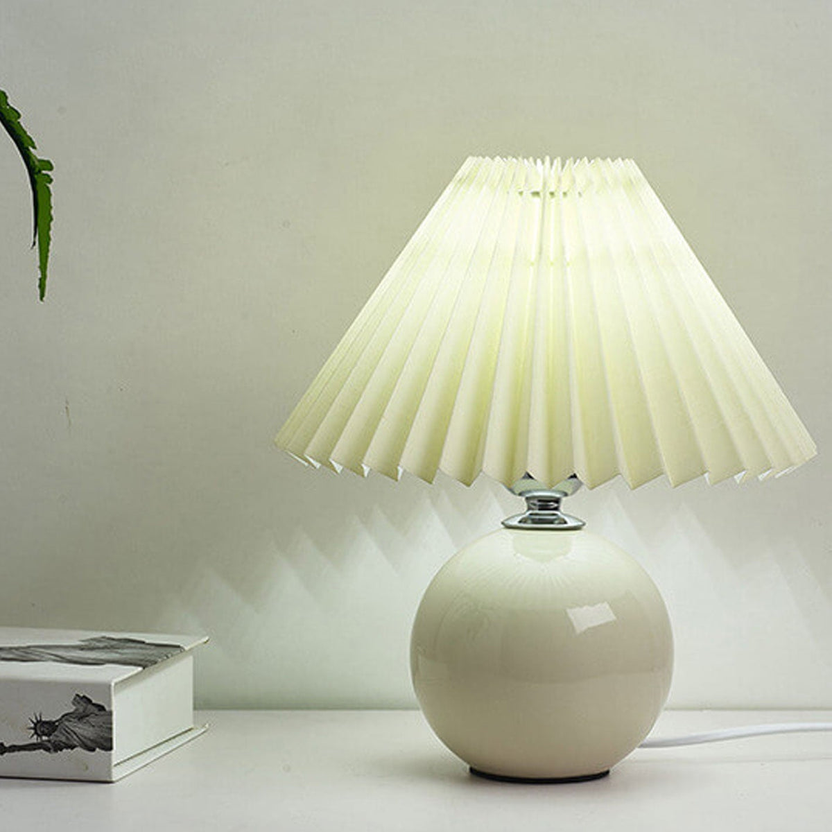 Ceramic Table Lamp with Fabric Shade – Modern Accent Lighting for Bedroom, Living Room & Home Office | Thomler