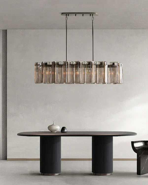 Oval Glass Panel Chandelier with Metal Frame 4-17 Lights Adjustable Height for Dining Room & Entryway | Thomler