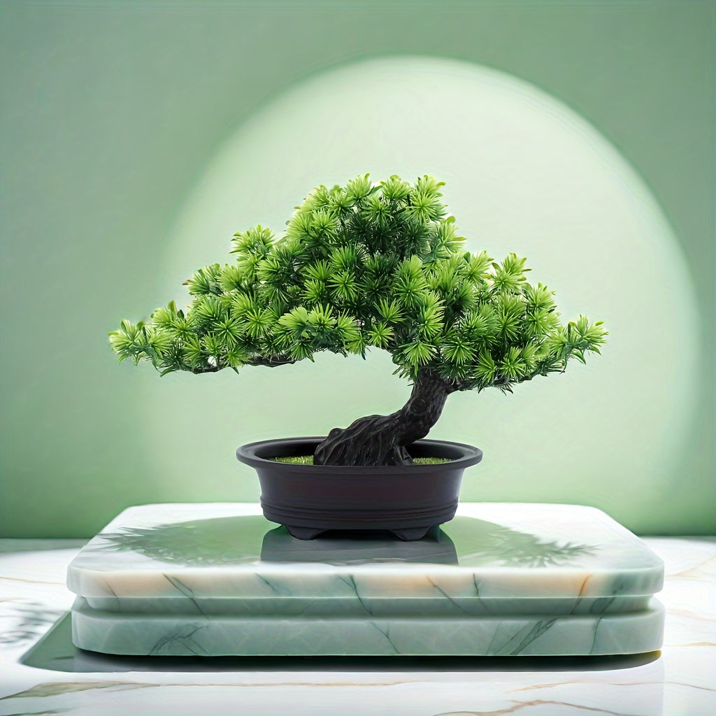 Artificial Miniature Pine Tree 9.5 Inch Tabletop Decor with Planter for Home Office Desk Shelf | Thomler