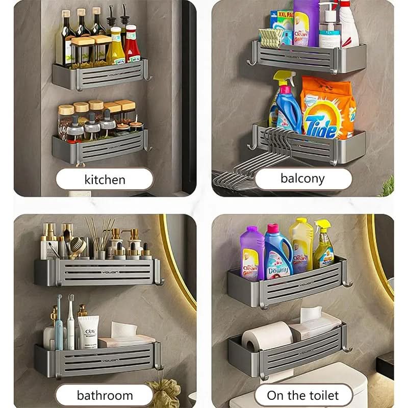 Drill-Free Aluminum Shower Caddy with Adhesive Mount – Rust-Resistant Storage Organizer for Toiletries, Shampoo & Bathroom Essentials | Thomler