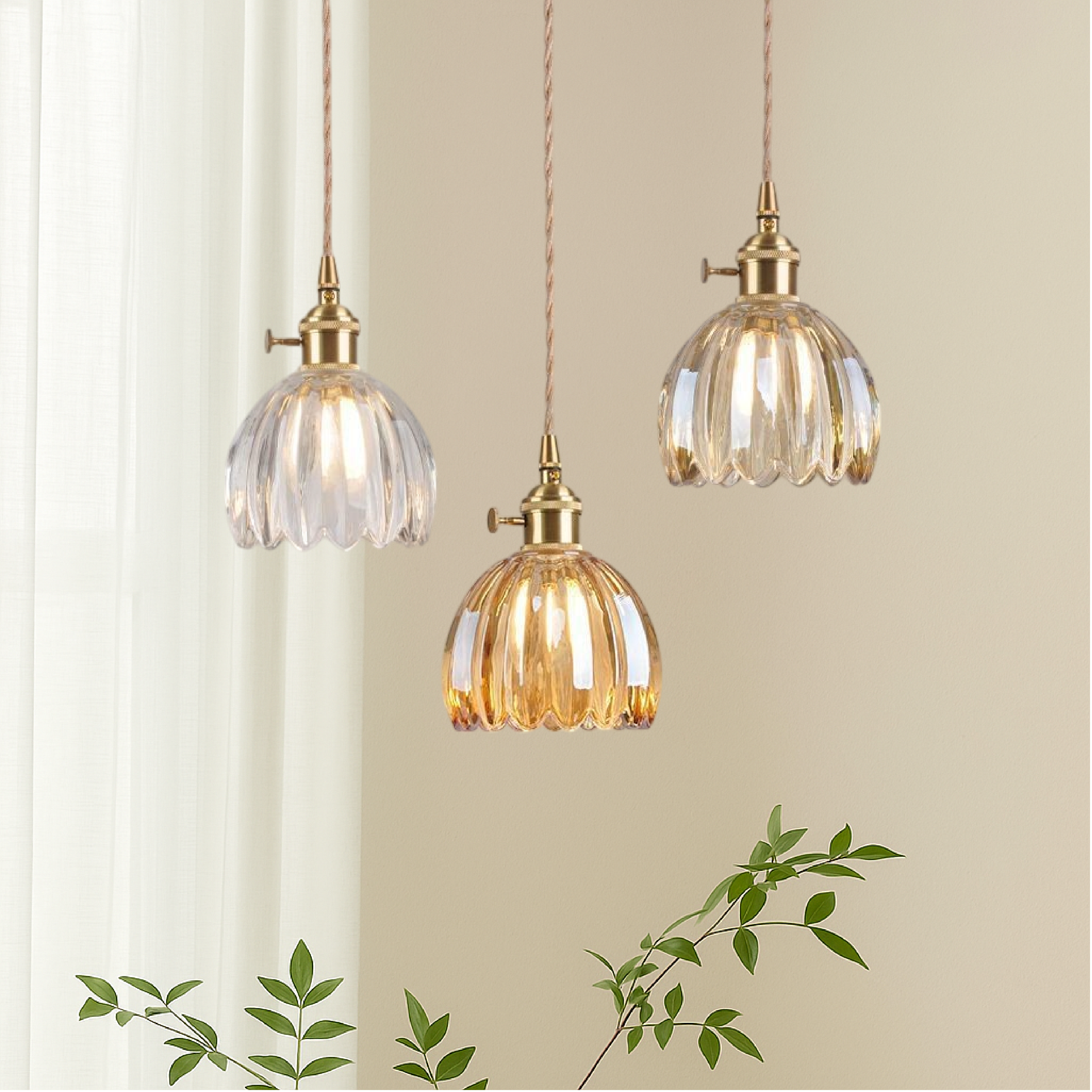 Pendant Light Ribbed Glass 12.0 cm Transparent Dining Room Kitchen Island Hanging Ceiling Lamp | Thomler