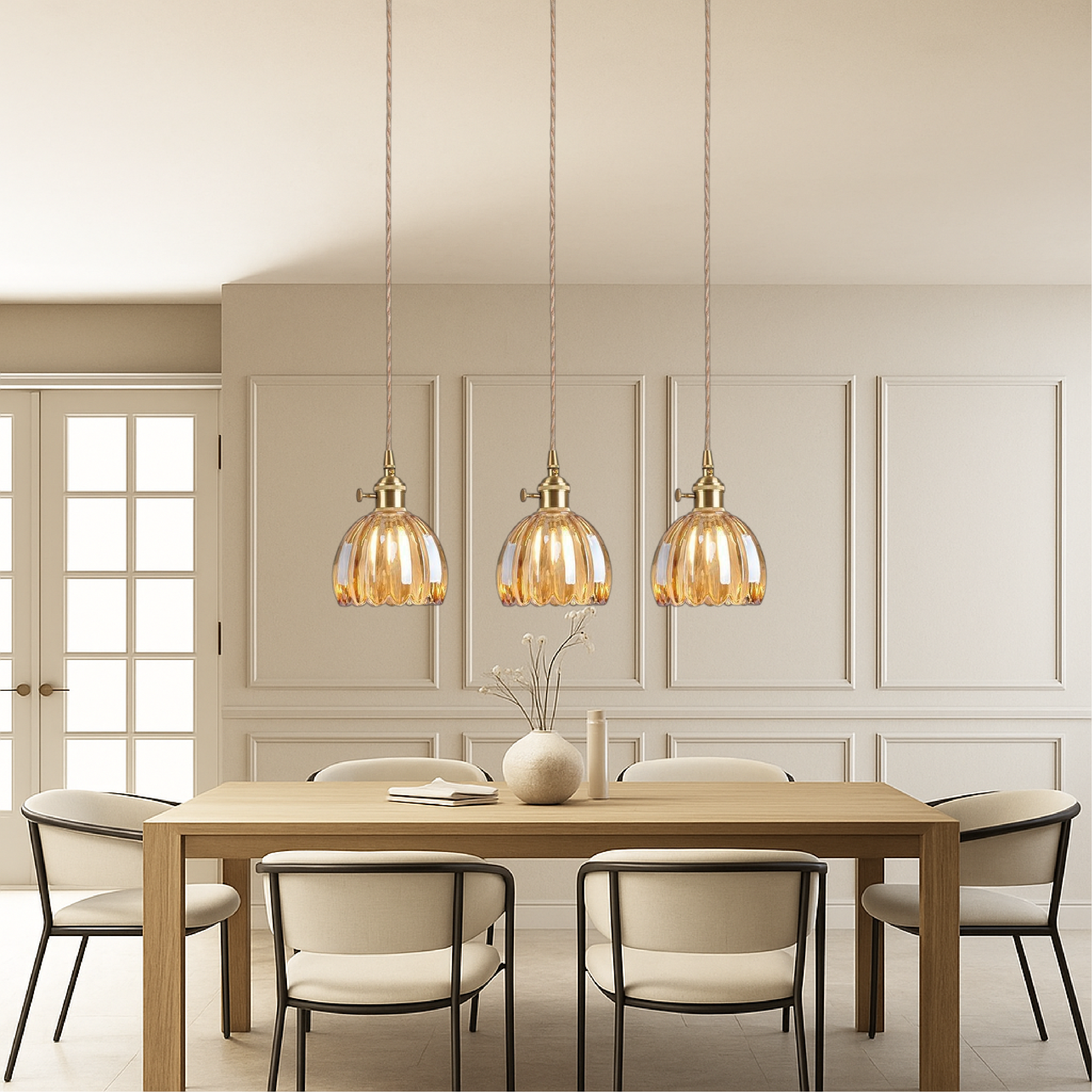 Pendant Light Ribbed Glass 12.0 cm Transparent Dining Room Kitchen Island Hanging Ceiling Lamp | Thomler