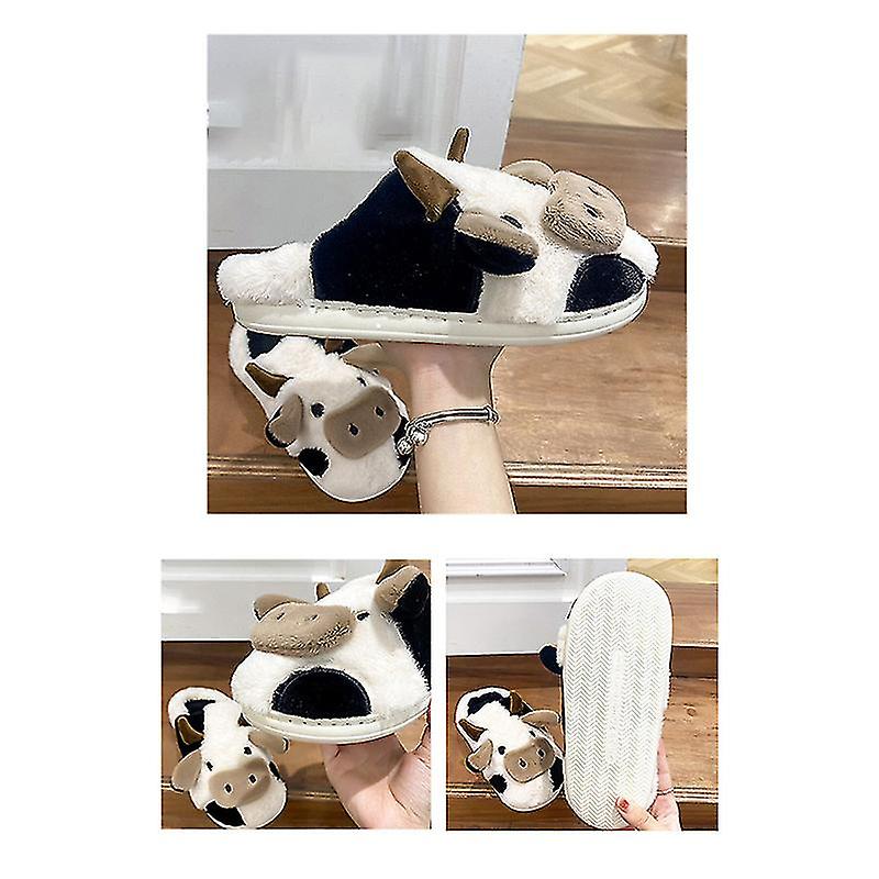 Women's Plush Cow House Slippers with Non-Slip Sole – Cozy Animal Design Indoor Footwear for Fall & Winter | Thomler