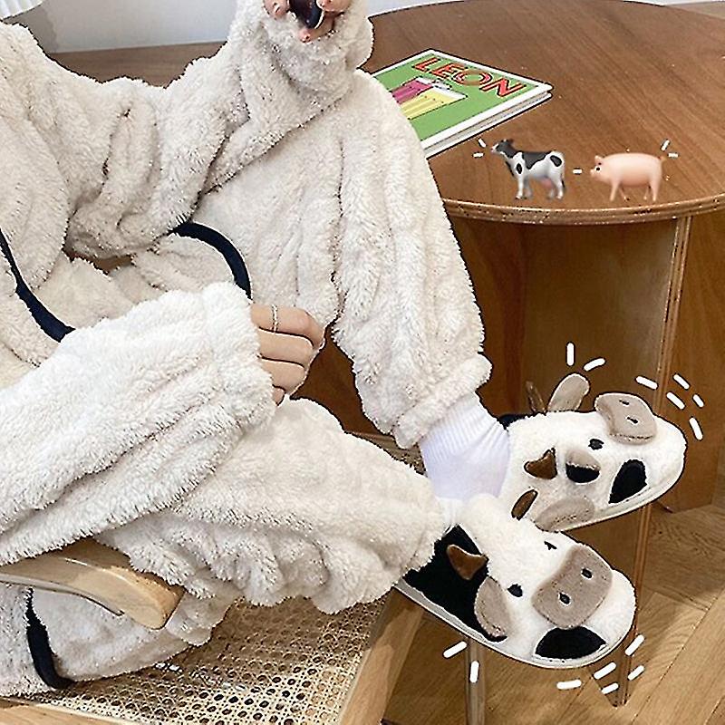 Women's Plush Cow House Slippers with Non-Slip Sole – Cozy Animal Design Indoor Footwear for Fall & Winter | Thomler
