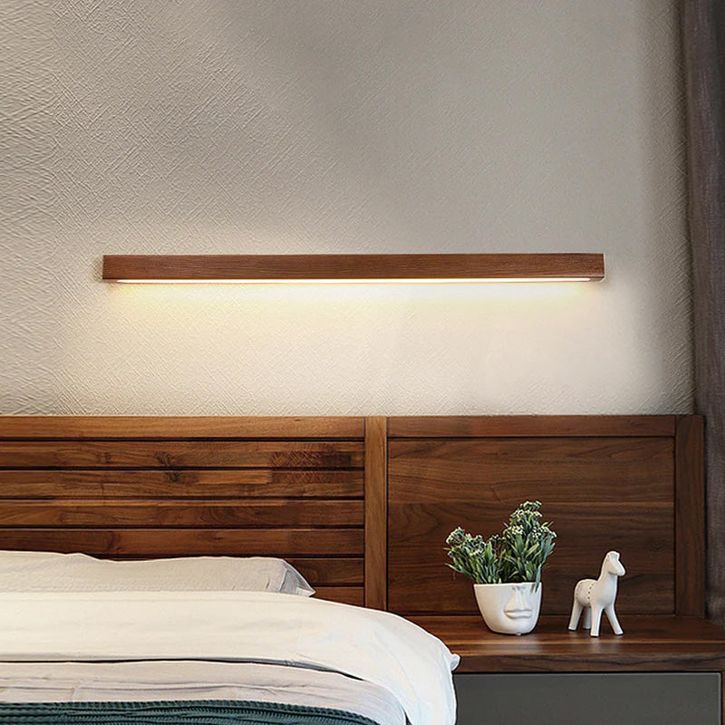 Wall Lamp Wood Linear Integrated LED Warm White Bedroom Bathroom Hallway Lighting Minimalist Scandinavian Sconce | Thomler