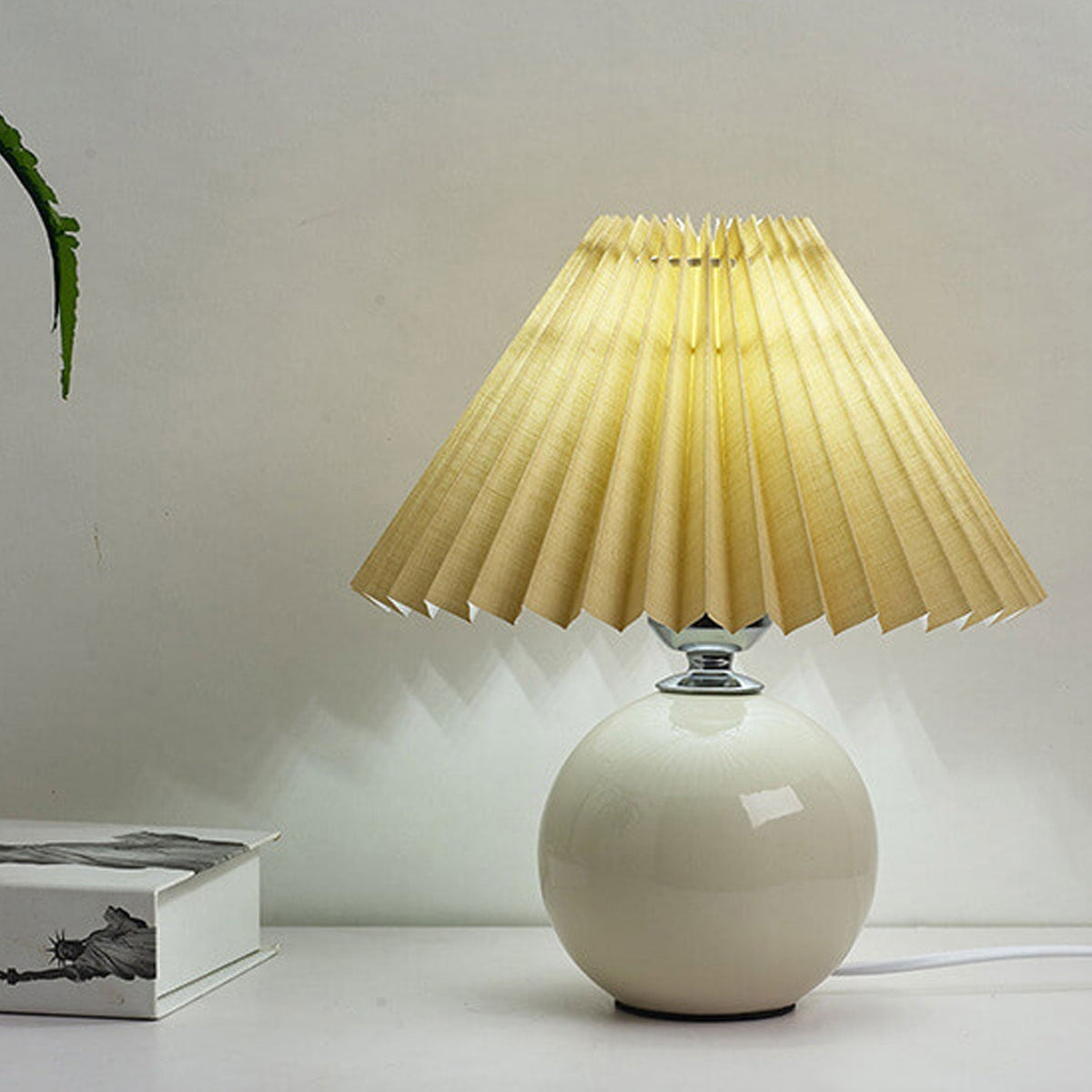 Ceramic Table Lamp with Fabric Shade – Modern Accent Lighting for Bedroom, Living Room & Home Office | Thomler