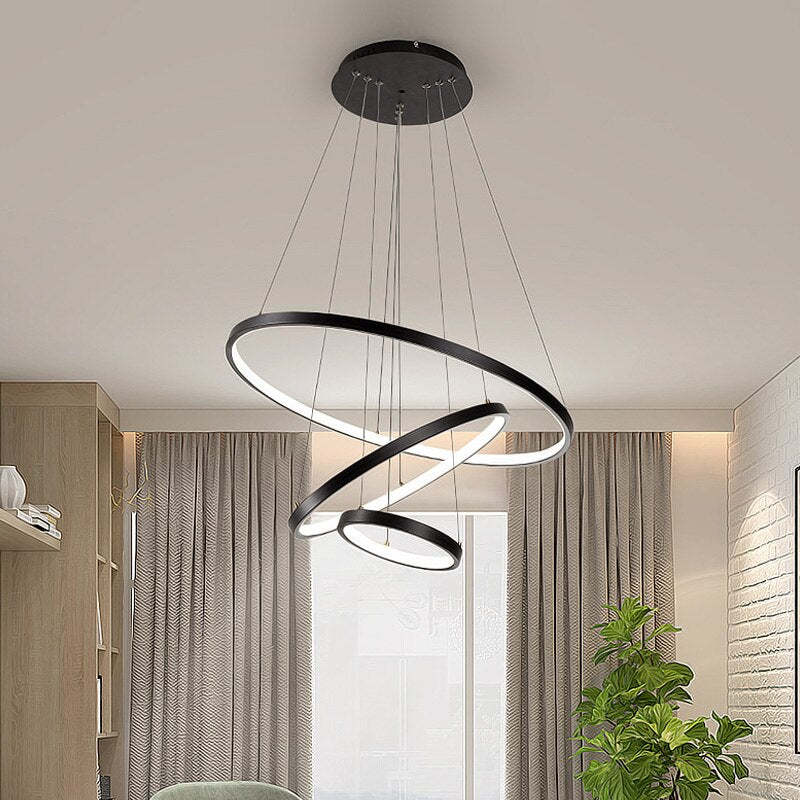 Modern LED Ring Chandelier with Adjustable Height – Metal & Acrylic Hanging Light for Living Room, Dining Room, Bedroom | Thomler