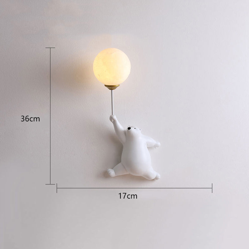 Bear with Balloon Wall Sconce Light for Kids Room Nursery Bedroom Playroom Resin Animal Design Accent Lighting White Blue Pink | Thomler