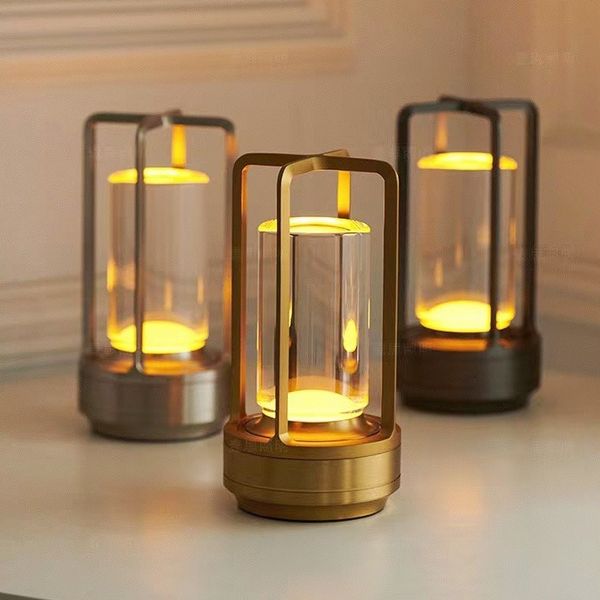 Rechargeable Crystal LED Lantern with Touch Dimmer & USB Port – Gold Silver Black Cordless Accent Lamp for Bedroom Nightstand Dining Table | Thomler