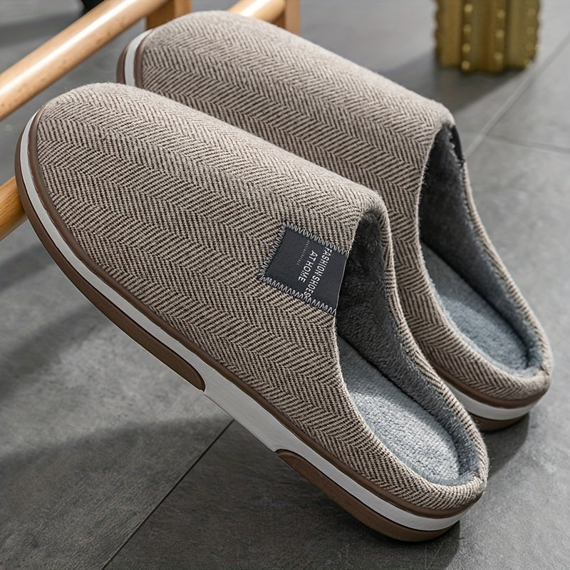 Men's Plush Herringbone Slippers – Warm Indoor House Shoes with Non-Slip Grip for Fall & Winter | Thomler