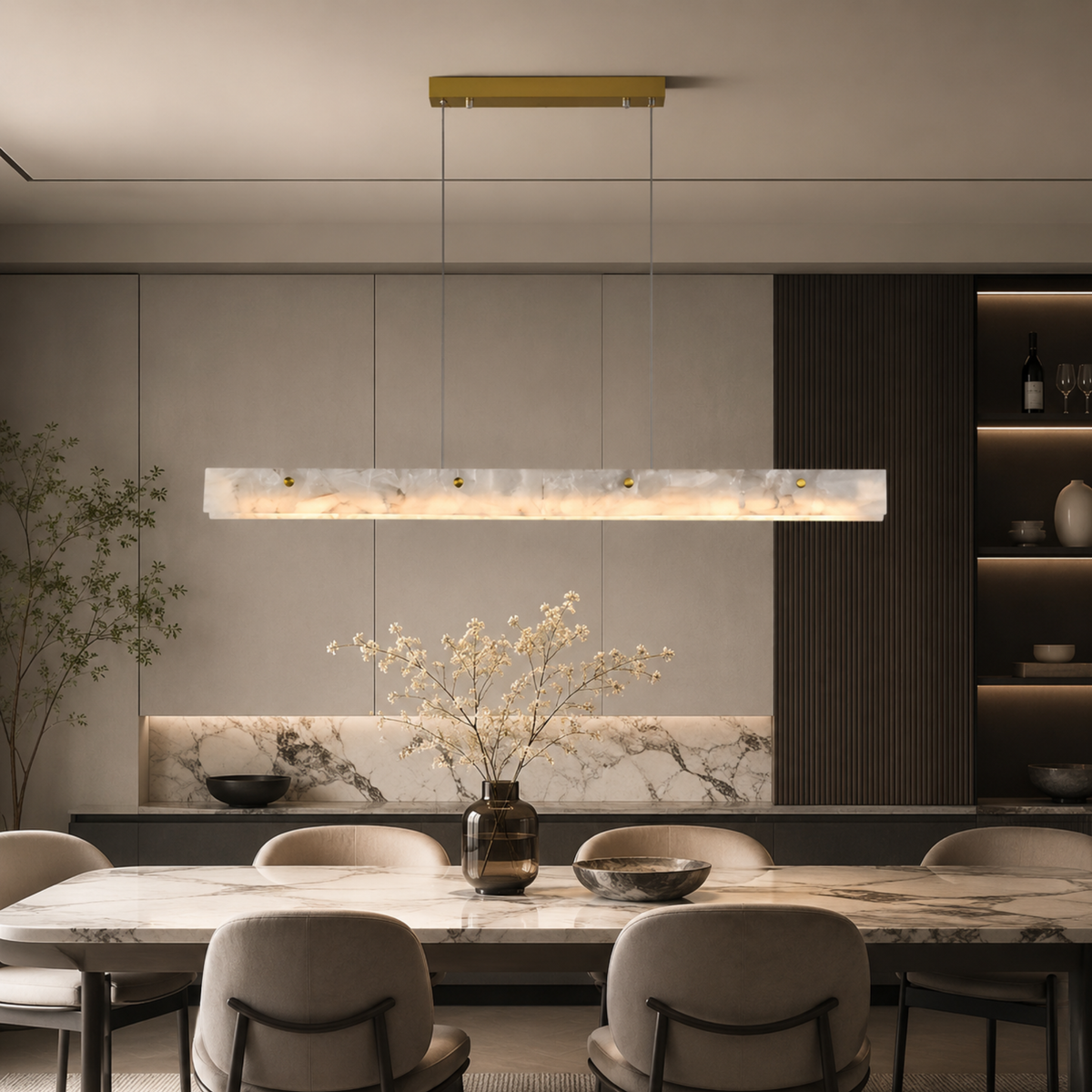 Stone Bar Chandelier with Integrated LED – Brushed Gold Hardware for Kitchen Island & Dining Tables | Thomler