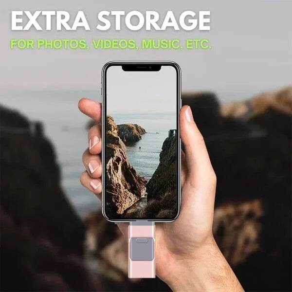 Multi-Device Flash Drive with 4 Connector Types – USB-A, USB-C, Micro-USB & Lightning Port for iPhone, Android & Computer File Transfer | Thomler