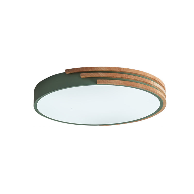 Circular Wood Ceiling Light Flush Mount 16 Inch | Low Profile Modern LED Fixture for Bedroom Living Room Dining Room | Slim 2 Inch Depth | Thomler