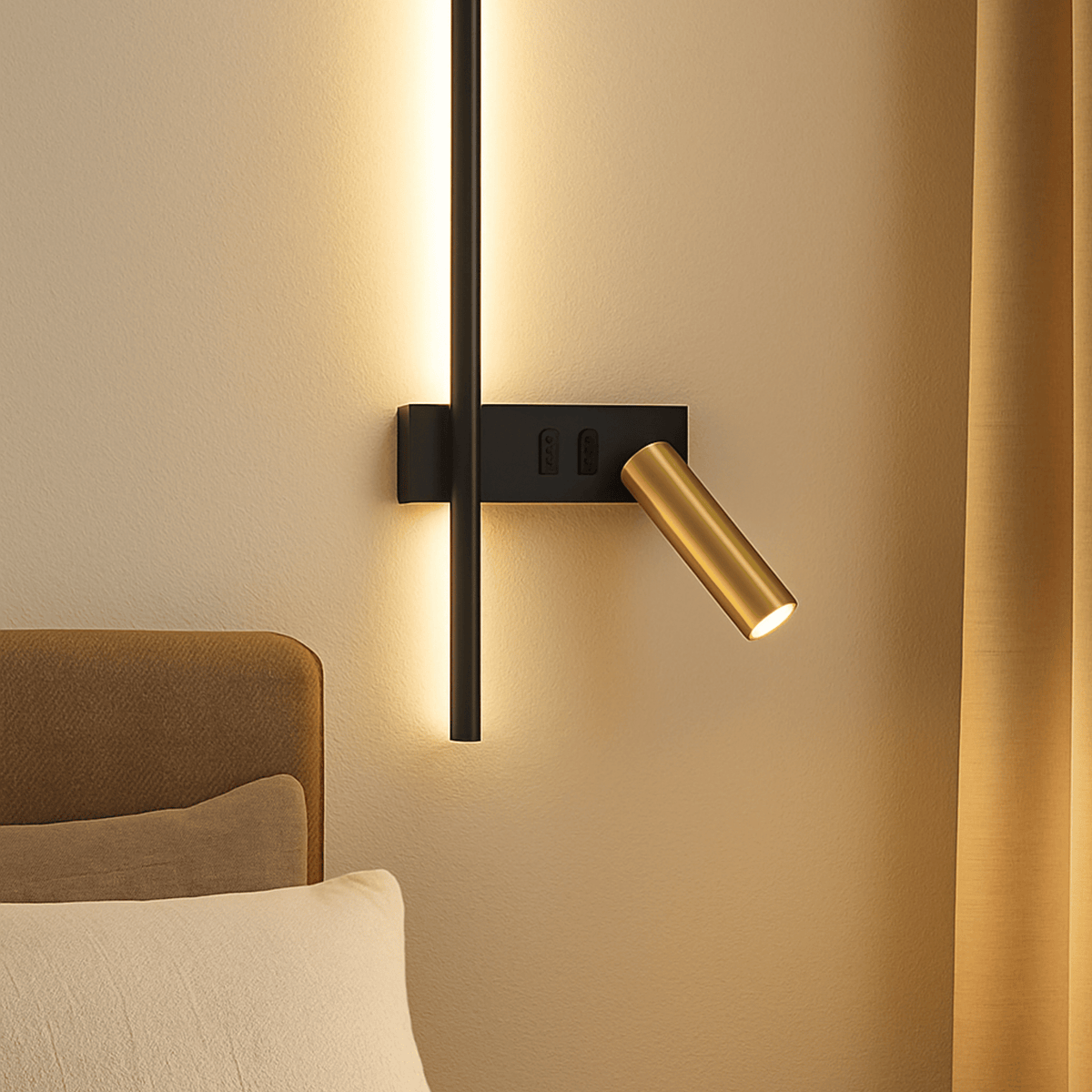 Contemporary Iron Linear Sconce with Integrated LED Illumination for Bedroom & Study | Thomler