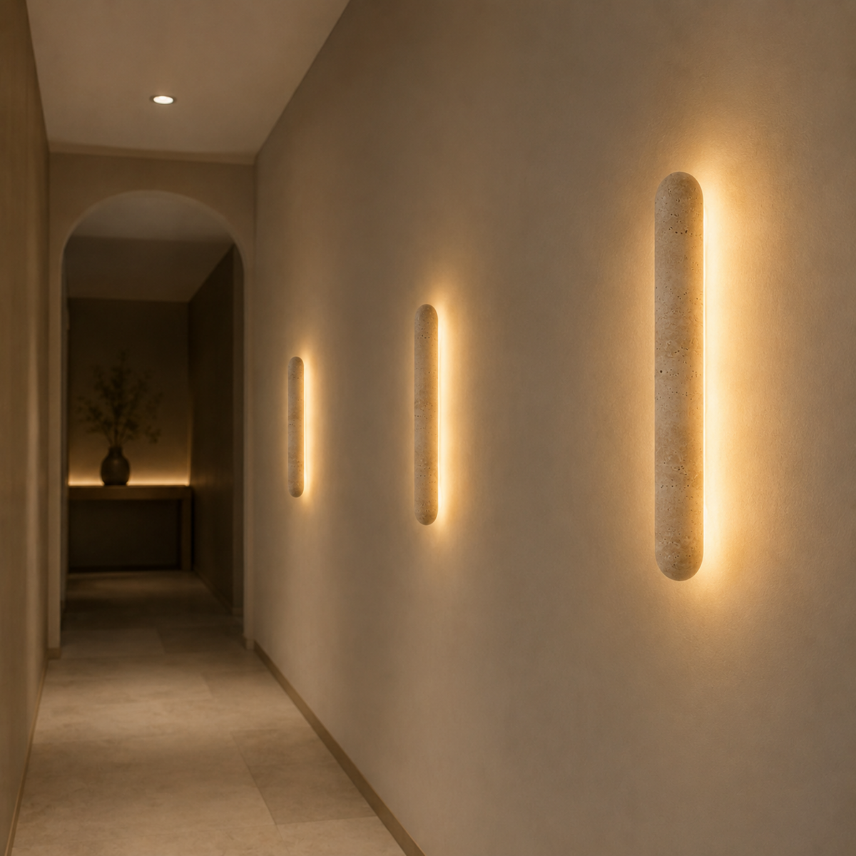 Cylindrical Stone Wall Sconce – Genuine Travertine Fixture with Warm LED Glow for Hallways, Bedrooms & Entryways | Thomler