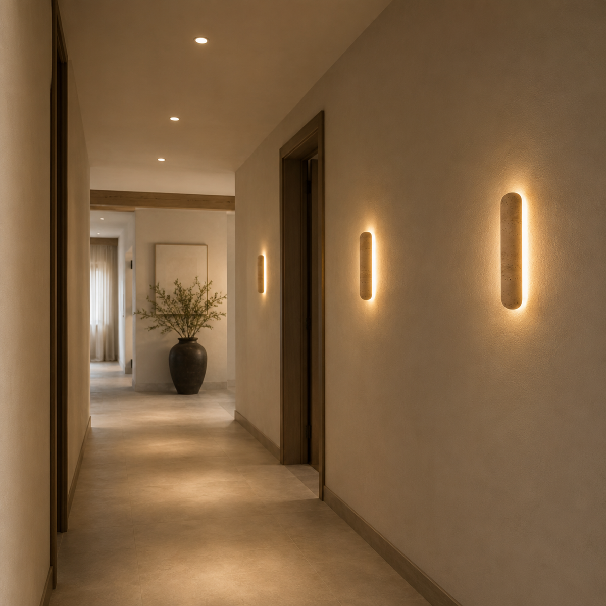 Cylindrical Stone Wall Sconce – Genuine Travertine Fixture with Warm LED Glow for Hallways, Bedrooms & Entryways | Thomler