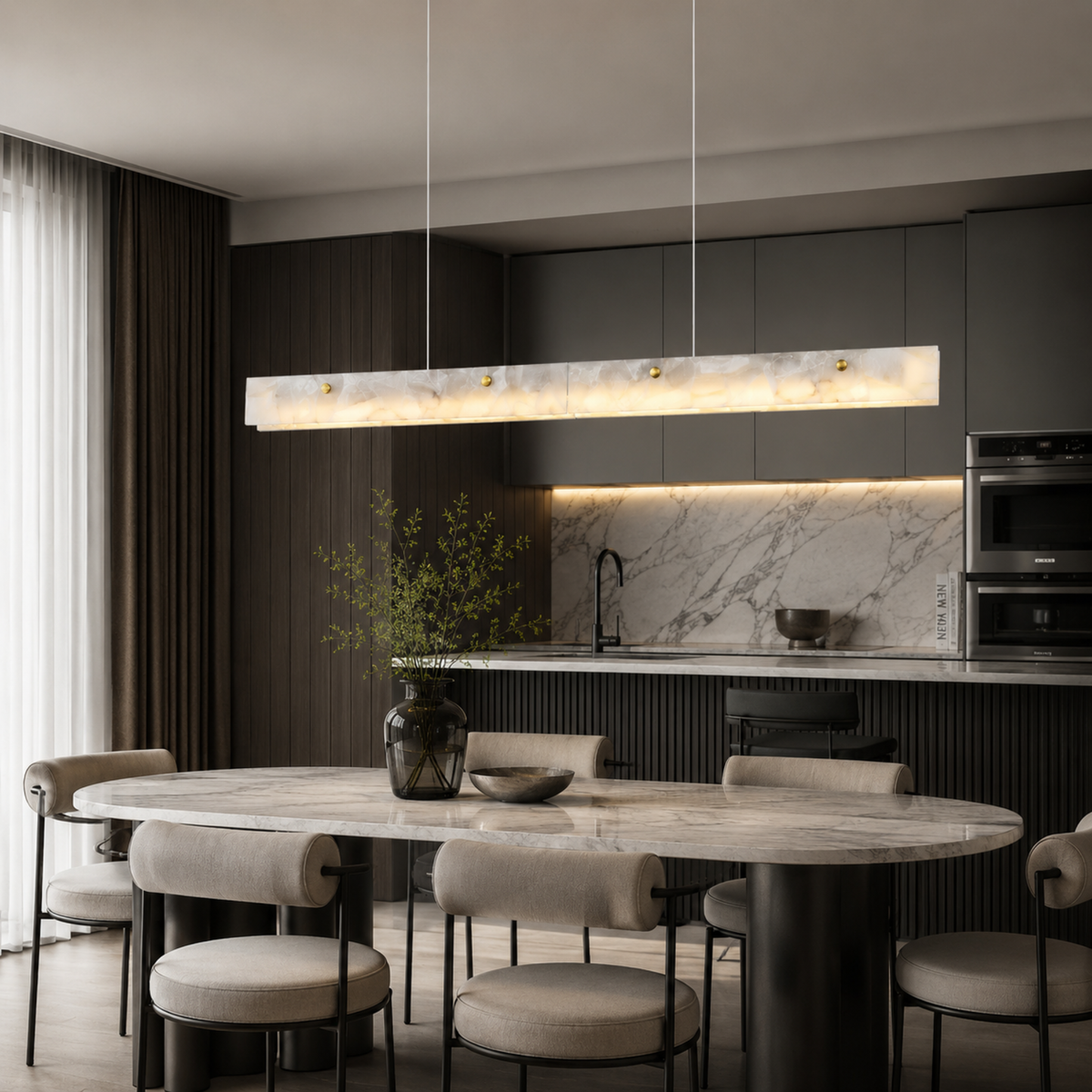 Stone Bar Chandelier with Integrated LED – Brushed Gold Hardware for Kitchen Island & Dining Tables | Thomler