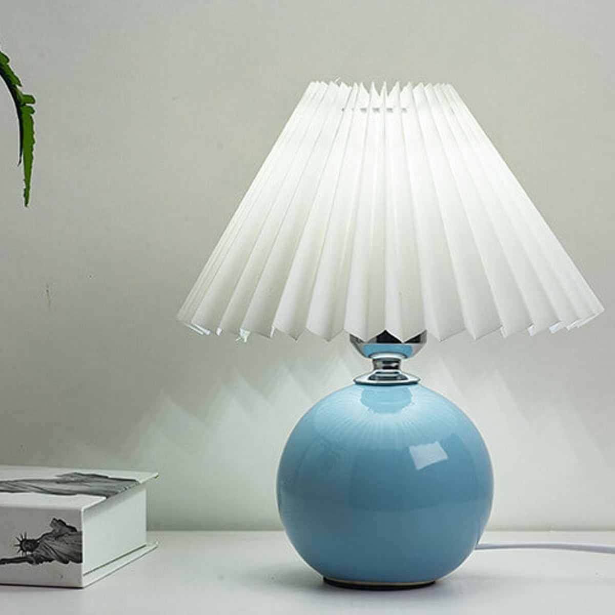 Ceramic Table Lamp with Fabric Shade – Modern Accent Lighting for Bedroom, Living Room & Home Office | Thomler