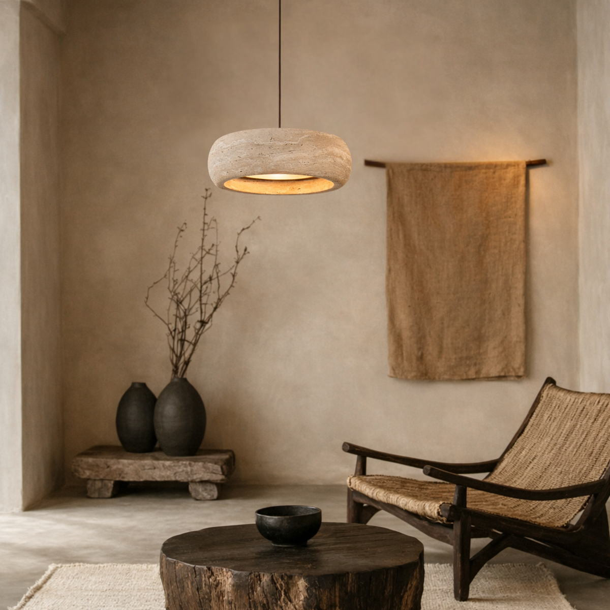 Natural Stone Cylinder Hanging Lamp – Adjustable LED Ceiling Fixture for Kitchen Island, Dining Room & Entryway | Thomler
