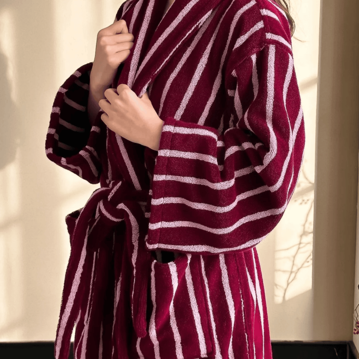 Jacquard Striped Robe in Pure Organic Cotton for Bath & Lounge | Thomler