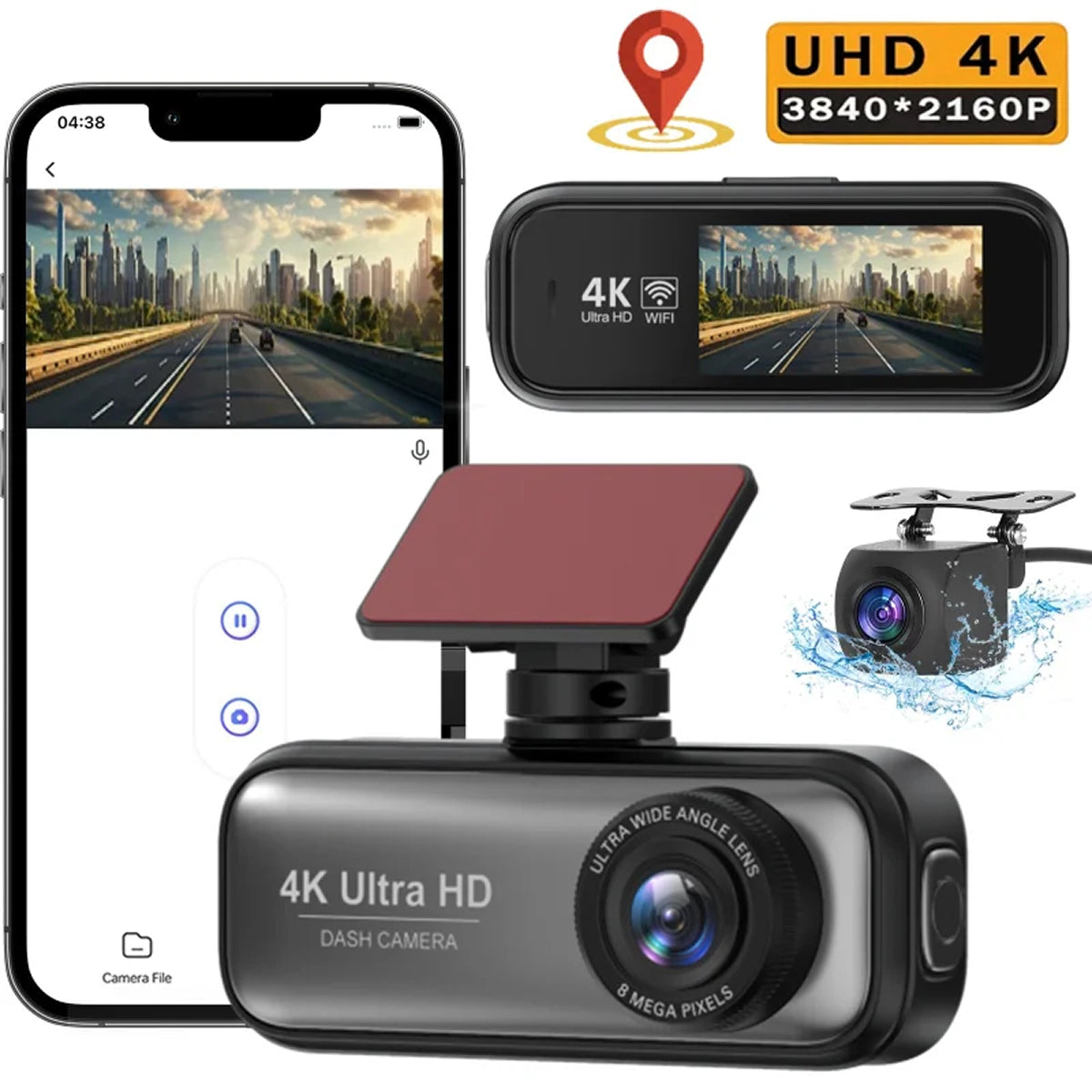 4K Dual-Lens Car Camera with WiFi Monitoring & GPS Tracking for Front & Rear Recording | Thomler