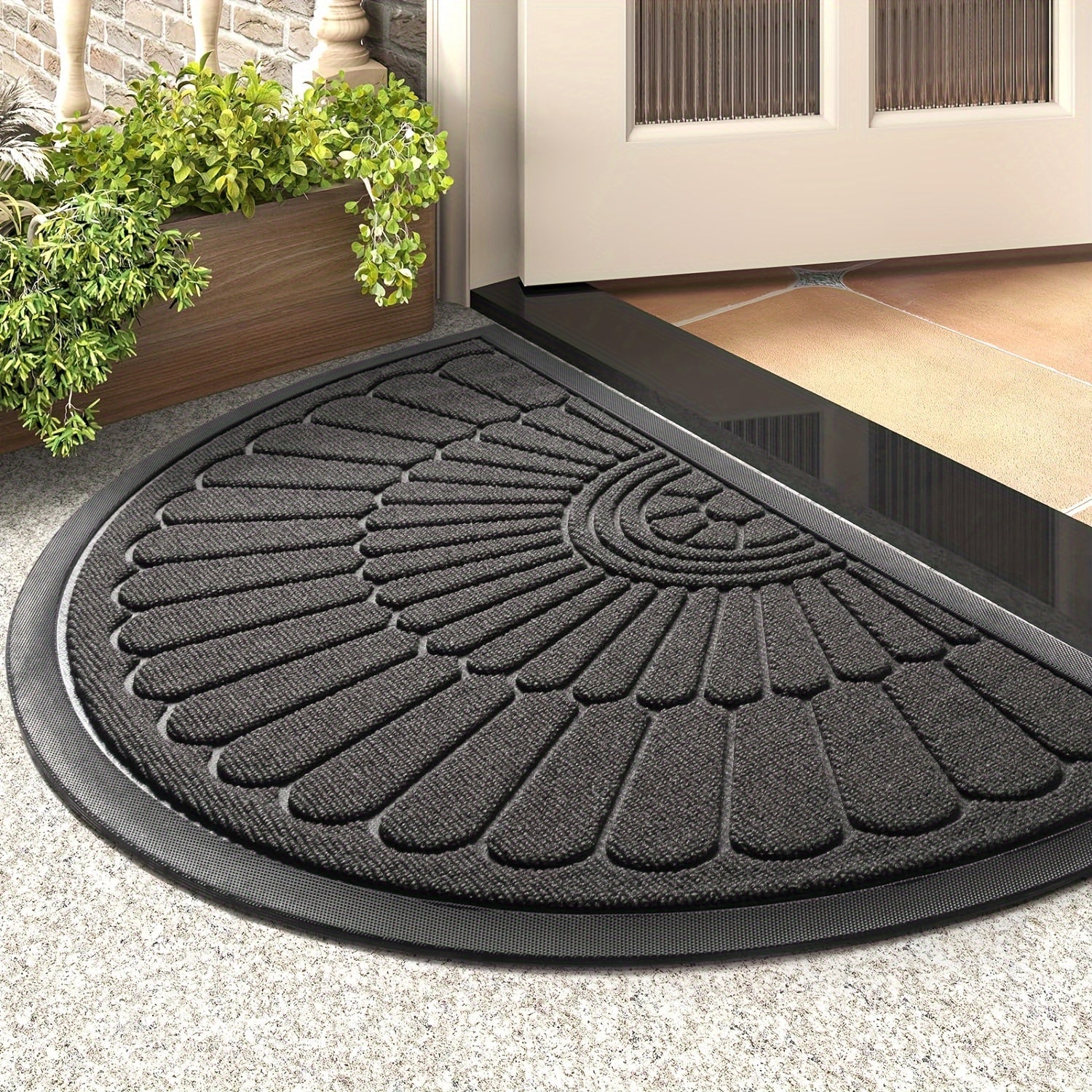 Doormat Rubber Semi Circular 43.0 x 75.0 cm Indoor Outdoor Non Slip Entrance Floor Mat Weather Resistant Mud Trap | Thomler