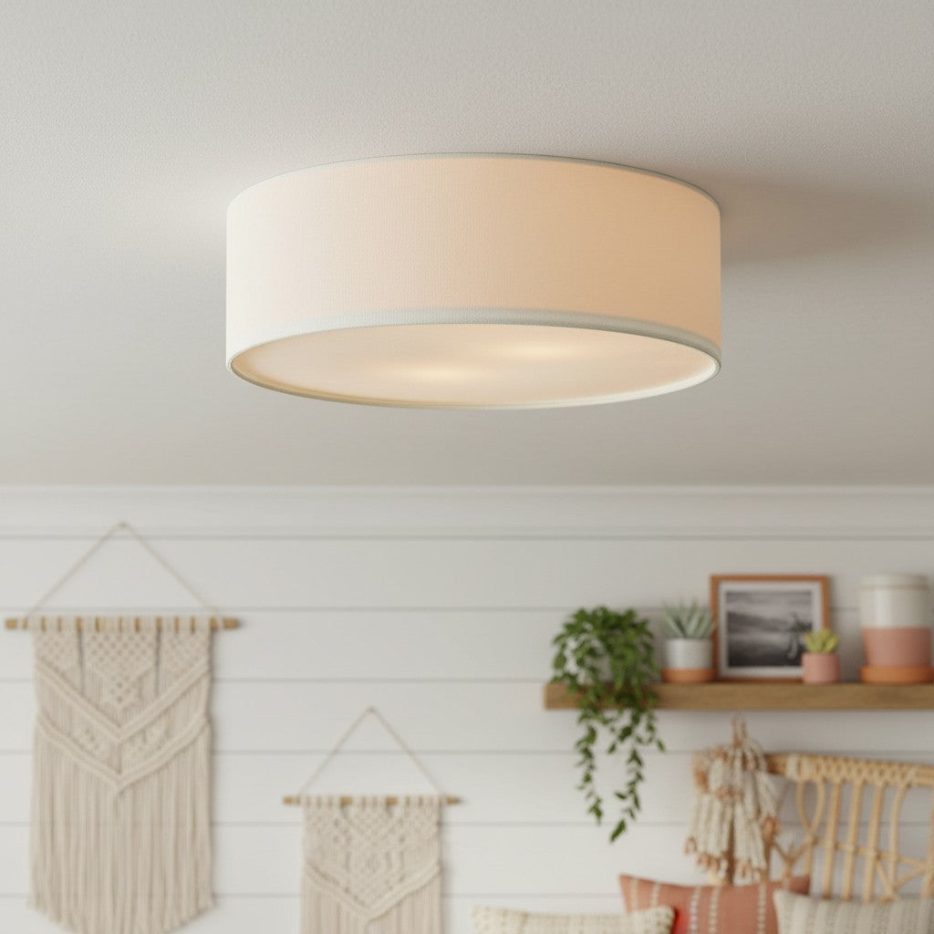 Fabric Flush Mount Drum Shade Ceiling Light for Bedroom & Living Room – Hardwire Installation | Thomler