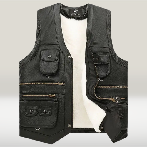 Genuine Leather Adventure Vest Sleeveless Casual Zip-Front Jacket Fall Winter Outdoor Riding Coat Men's Plus Sizes XL-7XL | Thomler