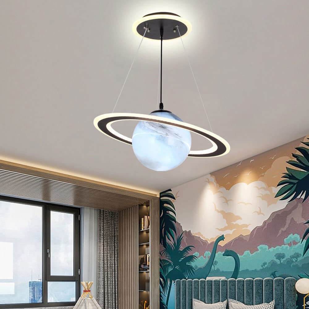 Space Planet LED Pendant Light for Kids Room – Glowing Saturn & Earth Ceiling Lamp with Astronaut Option | Thomler
